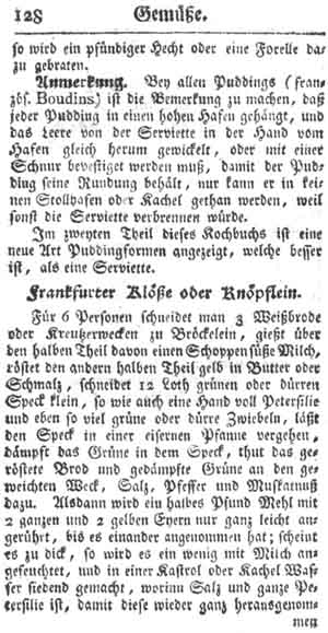 Frankfurter Klöße, Gemüse