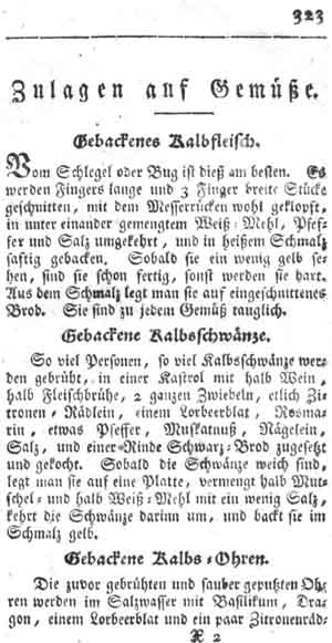 gebackenes Kalbsfleisch, Zulagen auf Gemüse