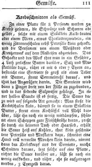 Krebsschnitten, Gemüse